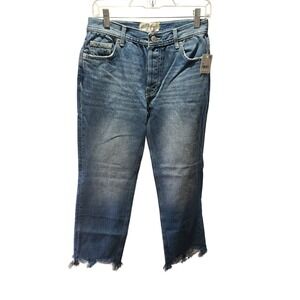Free People Maggie Jeans Sz 28 Mid Rise Fray‎ Hem Straight Leg Ankle Cropped